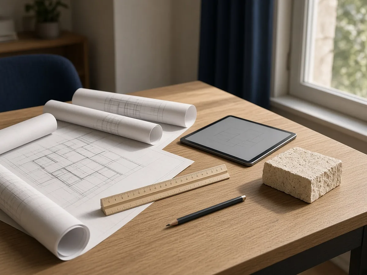 Engineer planning a thoughtfully designed smart home system (AI illustration)