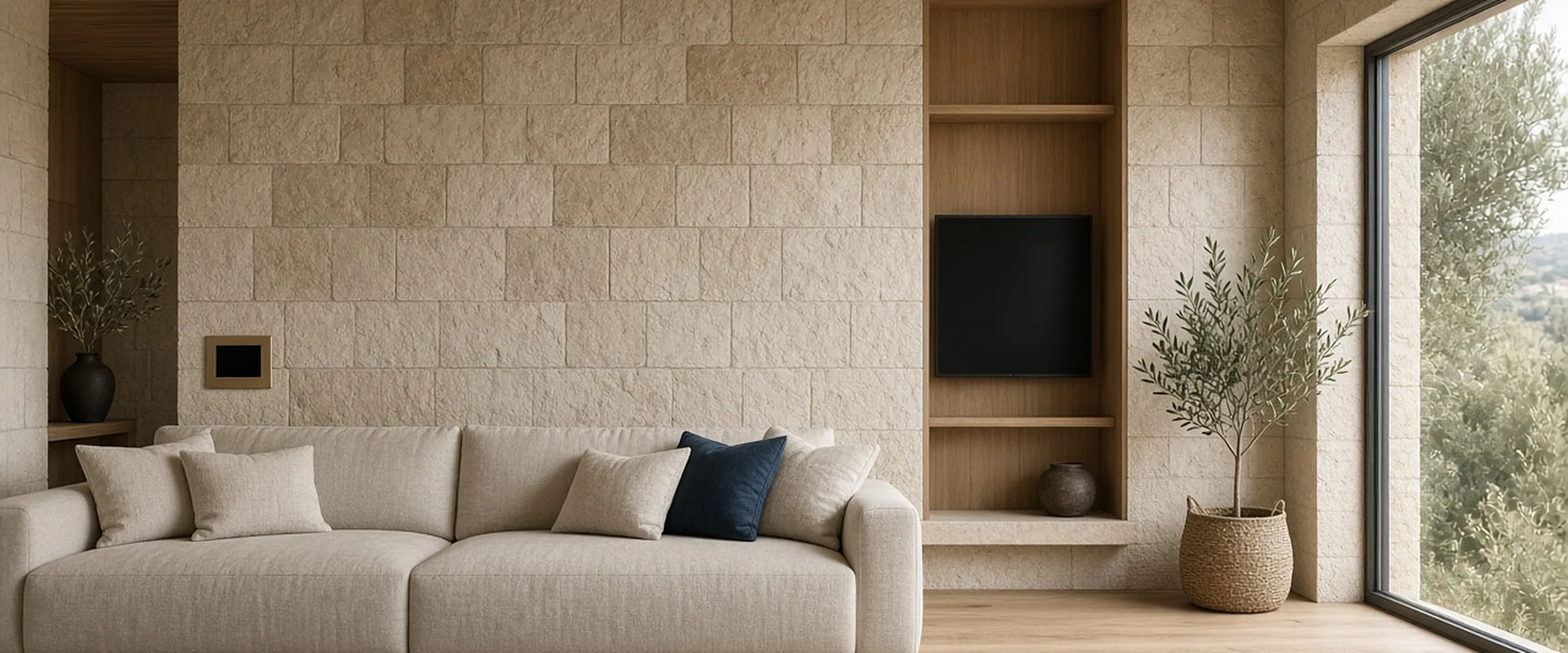 Wide view of smart technology blending into a modern residential space (AI illustration)